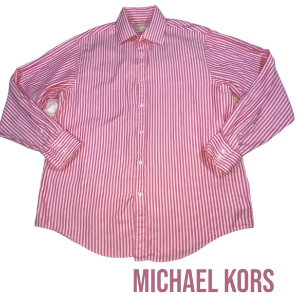 Men’s Michael Kors Red & Pink Herringbone Button Down Cotton Shirt - Large - Picture 11 of 11